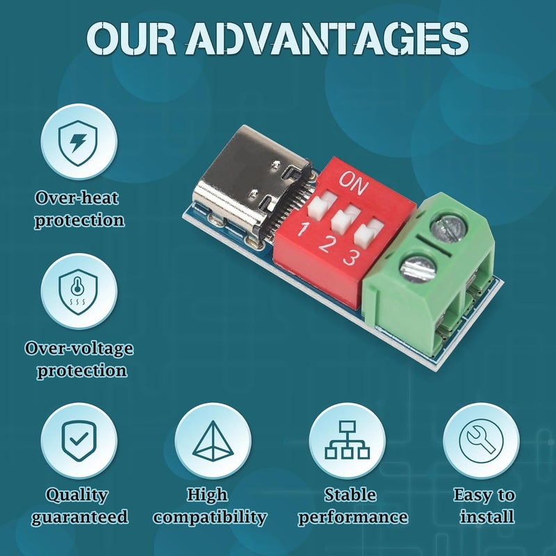 LETORIA 7PCS PD Trigger Board Module for USB-C PD/QC Decoy Board Fast Charging USB Type-C to 5-20V USB C PD Board High Speed Power Delivery Boost Type-C PD Trigger Module - Image 4